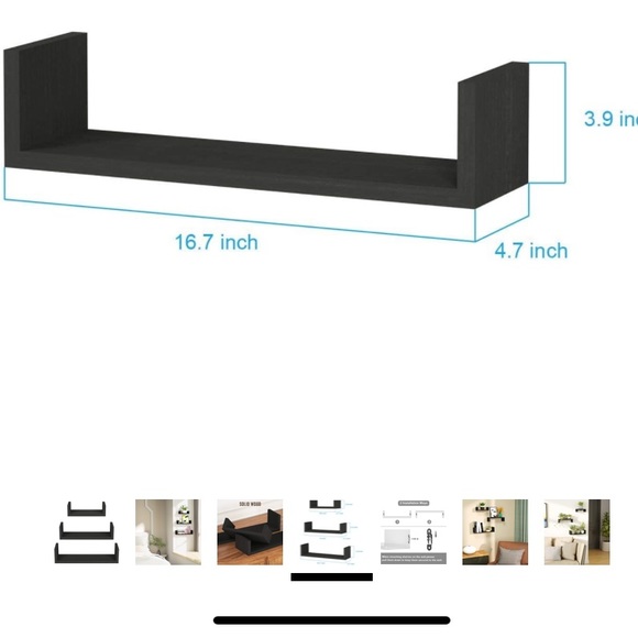 Black wood “u” shaped wall shelf - Picture 4 of 5
